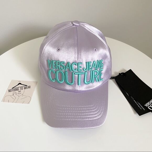 ⭕️ VERSACE JEANS Cap Hat Satin Designer Purple Turquoise Logo - Picture 5 of 10